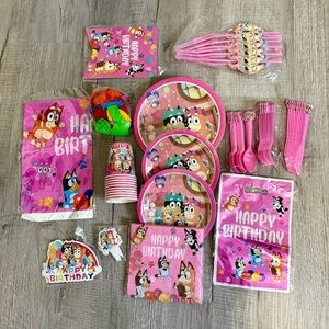 New Pink Happy Birthday Party Tableware Set - Bluey Theme